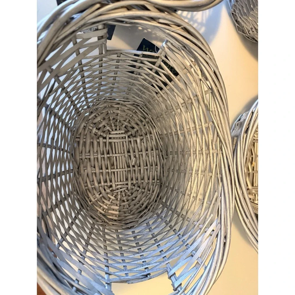 wicker baskets vintage  Silver Set Of 4